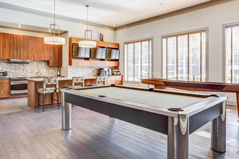 Community Kitchen with pool table and bar seating